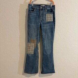 Abercrombie & Fitch Kids Patchwork Blue Jeans, High Rise Flare, Size Girls 13/14